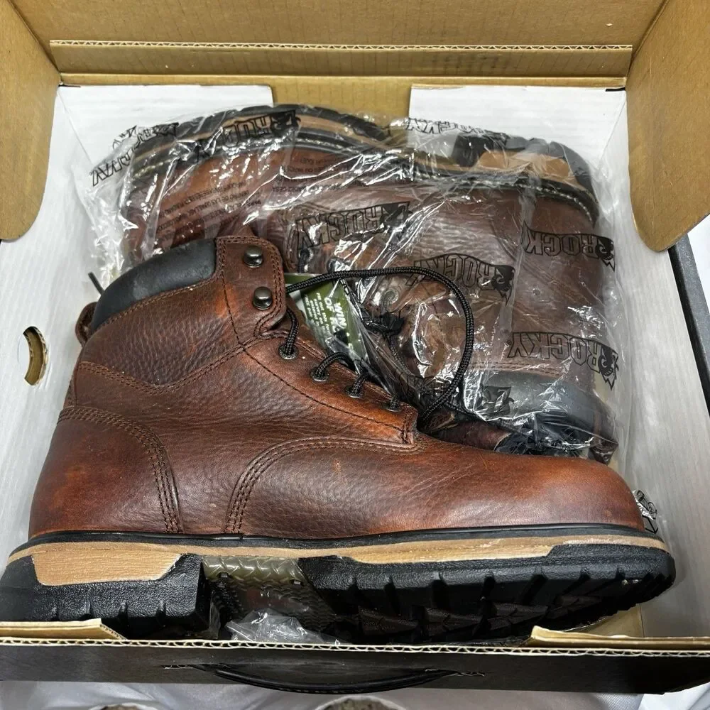 New Rocky IronClad 6696 Mens 8.5 M Steel Toe Waterproof Work Boots Brown Leather